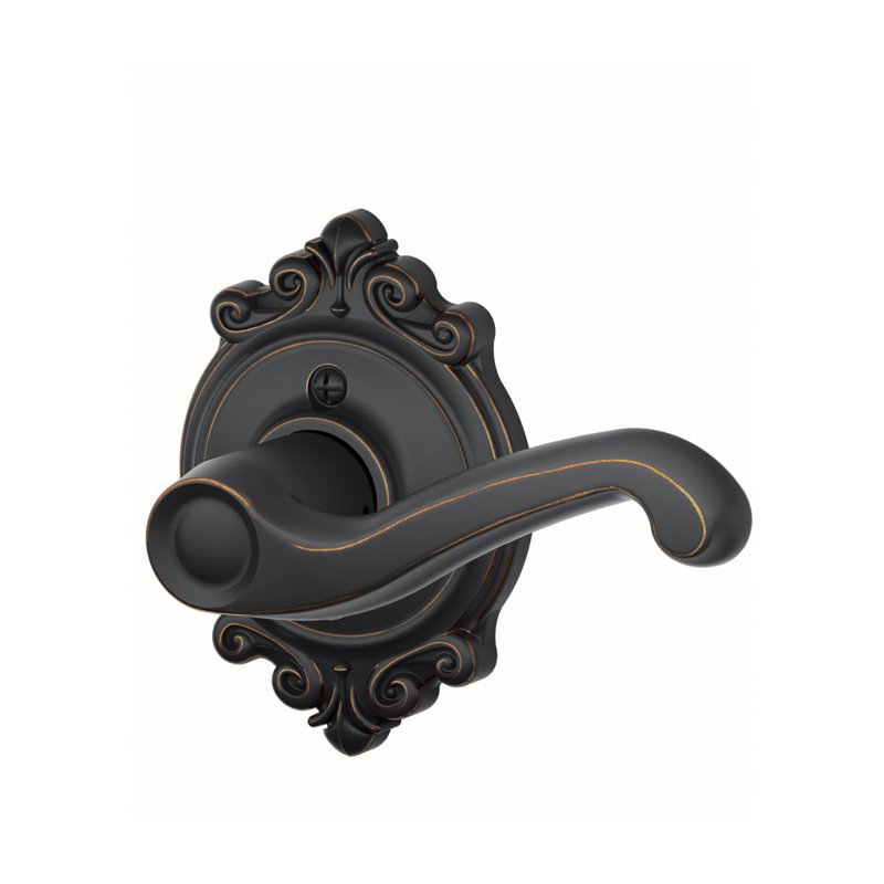 Flair Lever with Brookshire Trim Non-Turning Lock, Aged Bronze, Right