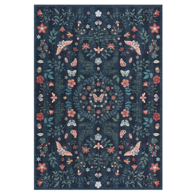 Tapis lavable anti-dérapant d'inspiration botanique pour salon, chambre à coucher, salle à manger, salle de jeux, tapis décoratif intérieur de maison de campagne, dessous de table noir 10 * 13