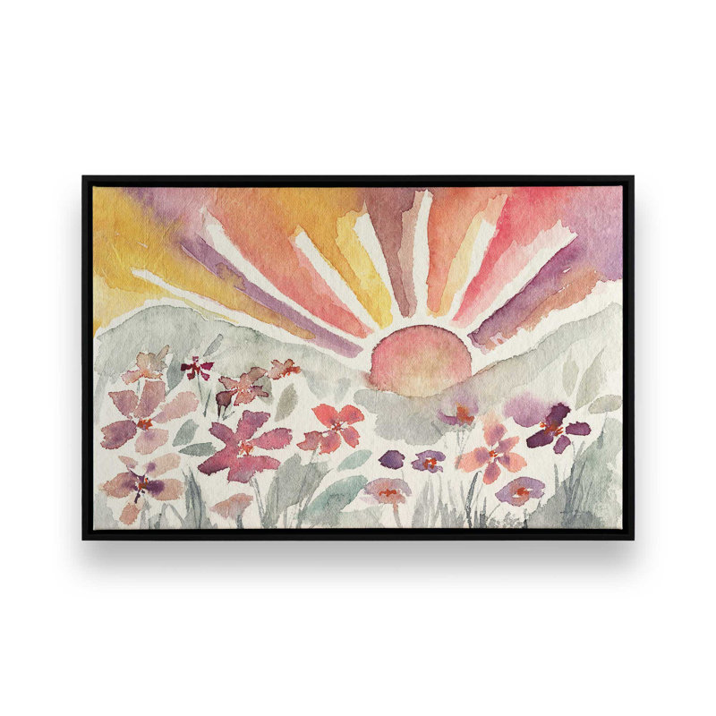 Sunrise Meadow Bloom, H 24,75 po x l 36,75 po, Toile avec cadre, Noir satiné
