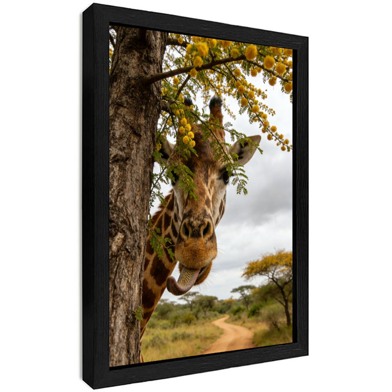 Reproduction encadrée noire de girafe vintage, H 25 po x l 17 po