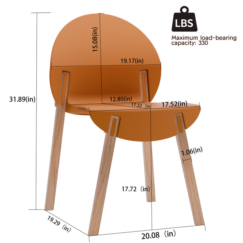 4 Indoor Tropical Orange Chairs, Red Oak Legs, Polypropylene Seat, Waterproof Scratch-, Solid Reinforced Joints, Floor-Protective Pads, Ergonomic Thickened Edge, Modern Two-Tone Design, , Quick