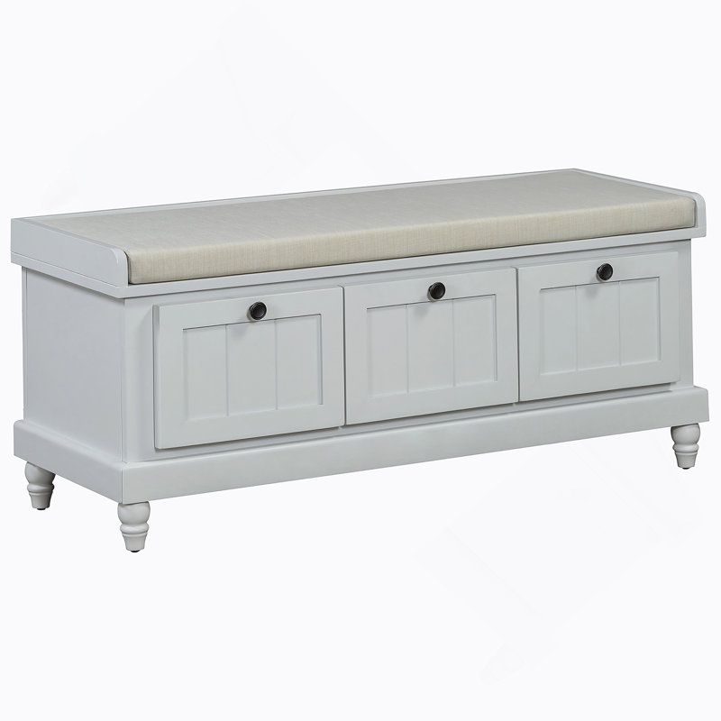 Classic Shoe Bench With Cushion And Three Drawers, Fluted Entryway Bench With Storage For Living Room, Entryway, And Hallways (Light Gray