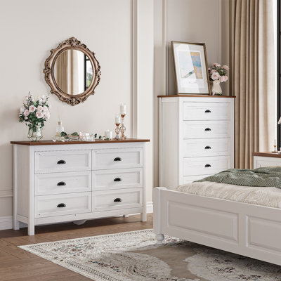 Ensemble de chambre à coucher 2 pièces 2 pièces, 5 tiroirs avec commode horizontale à 6 tiroirs