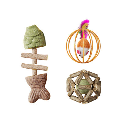 c loth cat toy Kitty Toys Set For Indoor Kitties Independent Play Exercise Boredom Relief Silvervine Catnip Chew Sticks Fish Ball Mouse Plume Kitty Teething Toy