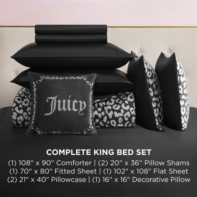 Juicy Couture Modern Leopard Satin Comforter Bed in a Bag, King