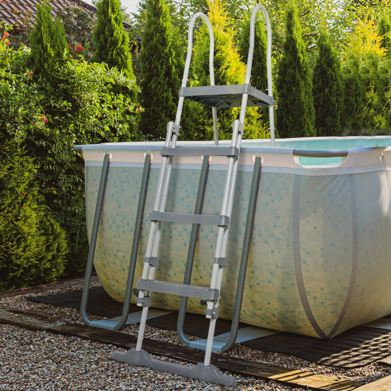 Échelle de piscine hors-terre 70 po Outsunny, échelle de pont en A avec plateforme supérieure, marches antidérapantes et mains courantes arrondies pour mur de piscine de 48 po de hauteur