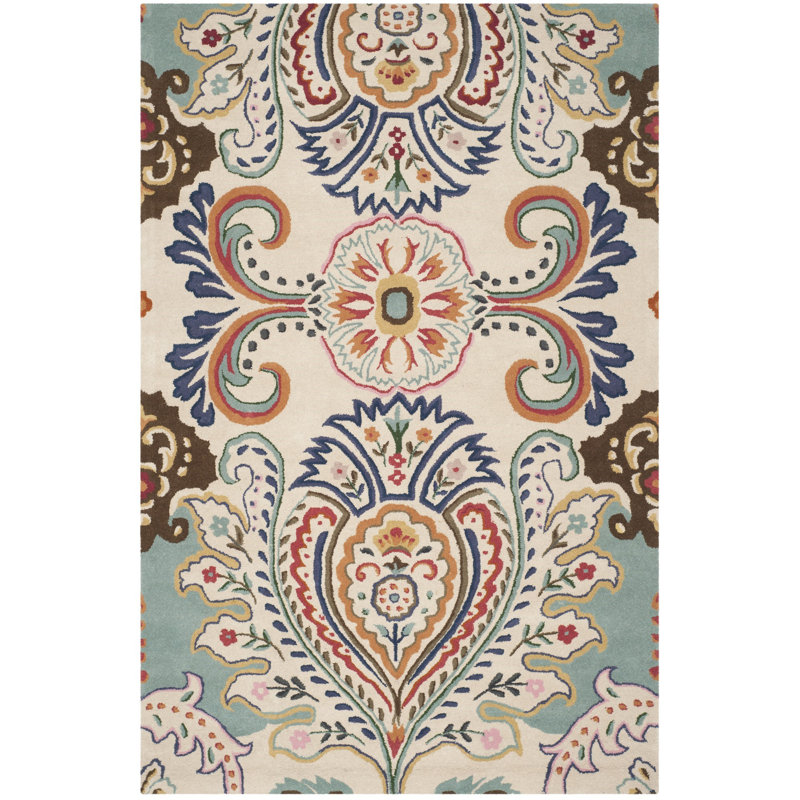 Rudra Hand Tufted Wool Floral Rug, Rectangle 5' x 8'