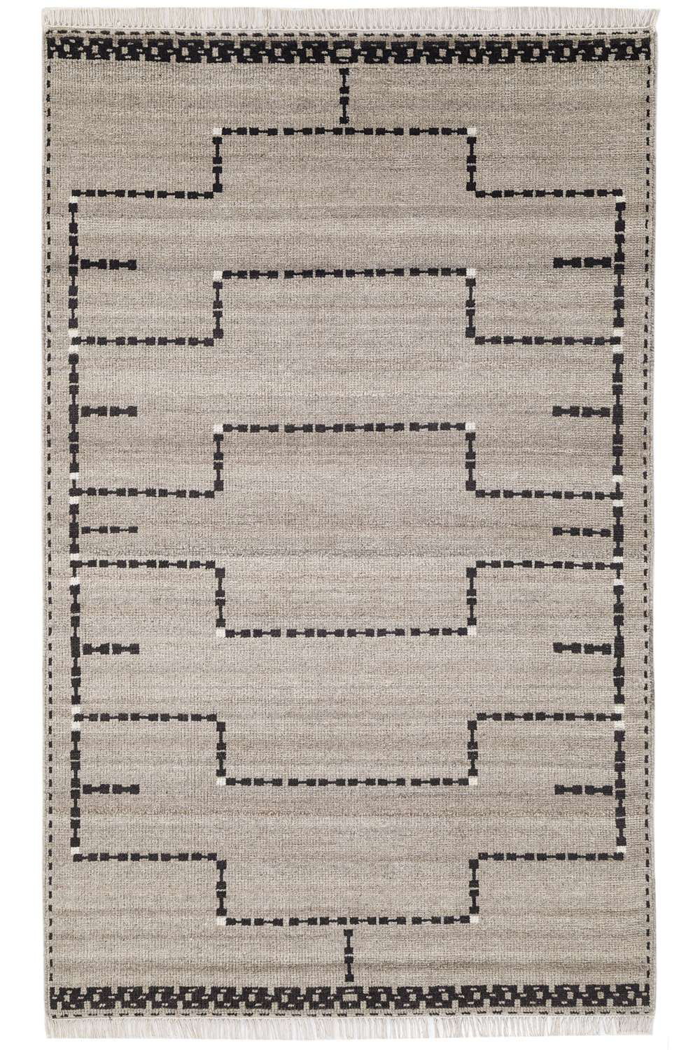 Natural Black Hand-Knotted Rug, Rectangle 5' x 8'