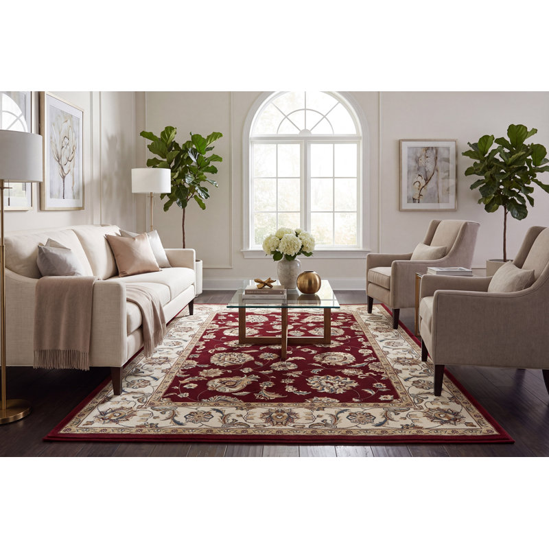 Tapis rouge/ivoire oriental Attell, Rectangle 2 pi x 3 pi 11 po