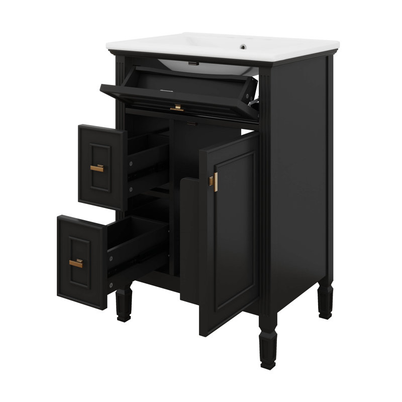 Meuble-lavabo de 24 po avec lavabo, un tiroir rabattable, deux tiroirs standard, des tablettes de porte et une tablette réglable