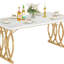 Grande table de salle à manger de 63 po moderne en or blanc et faux marbre pour 4 à 6 personnes avec table à manger rectangulaire et pieds géométriques