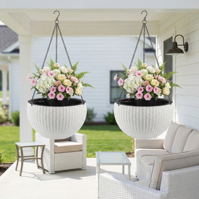 8" H x 13" W Self-Watering Rattan Hanging Planter Root-Rot Resistant Pot Planter Set for Indoor & Balcony Decoration