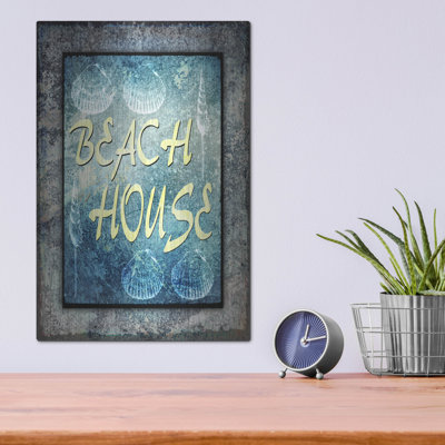 Art mural en métal de luxe «Hello Beach House» par Lightbox Journal, 12 po x 16 po