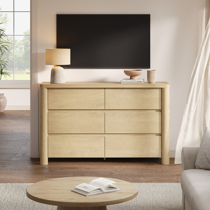 Rondo 52.7"W Natural Wood 6 Drawers Dresser Modern Dresser Chest For Bedroom Living Room, Natural Oak