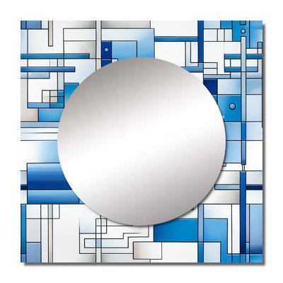 Vintage White An Blue Rectangles Stripes - Modern Square Mirror Wall Art For Bathroom