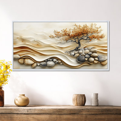 Crème brun tranquille jardin zen Bonsai Art I - crème, impression sur toile minimaliste, nature