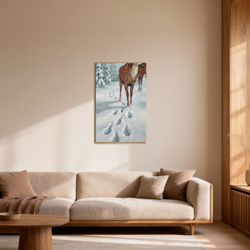 Animals Snowy Horse Trail Winter Scene Art Print, 30" H x 20" W