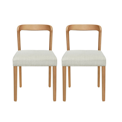  Chaises de salle à manger modernes en chêne naturel et beige, ensemble luxueux de 2 chaises d'appoint à dossier ouvert, sièges en bois d'hévéa minimalistes contemporains