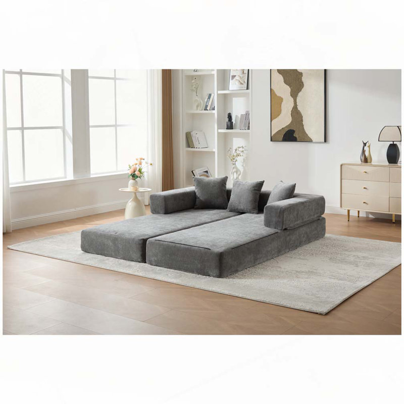 Canapé-lit pliant avec coussins Chenille, Gris