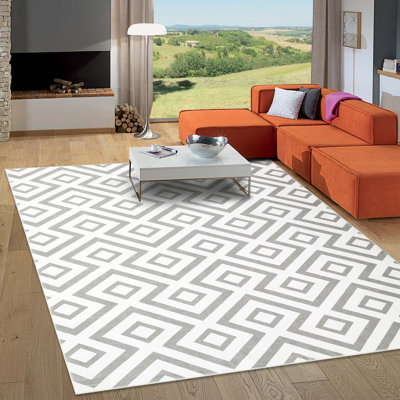 Tapis marocain moderne délavé à motif géométrique doux pour le salon, gris