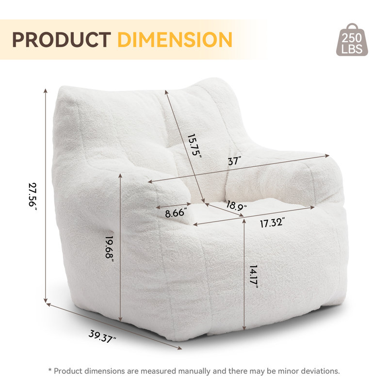Soft Teddy Fabric Bean Bag Chair, Ivory