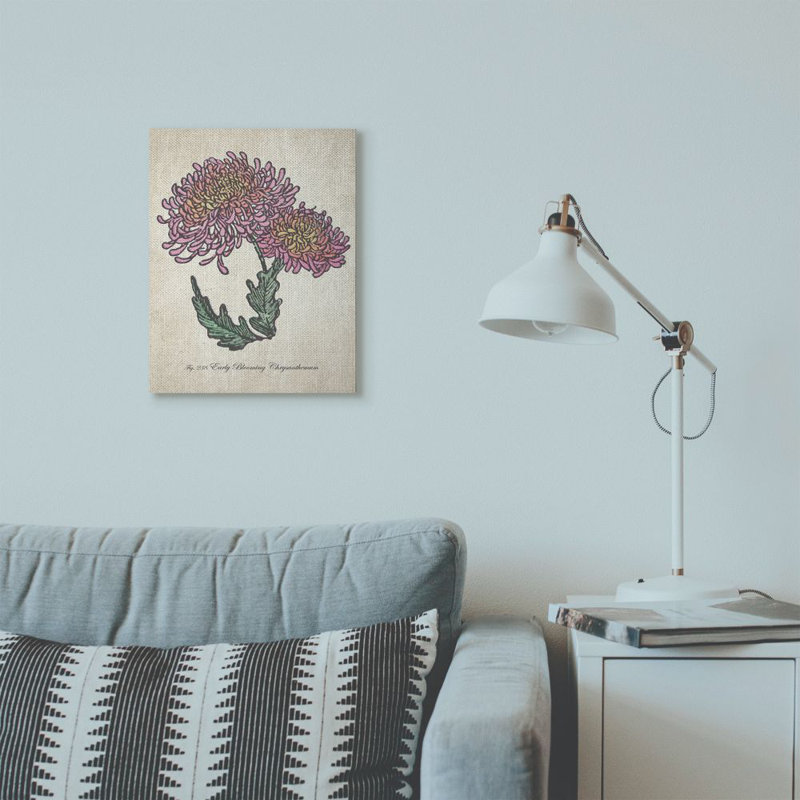 «Botanical Chrysanthemum Flower Pink Yellow», impression, Toile tendue, H 16 po x l 20 po x P 1,5 po