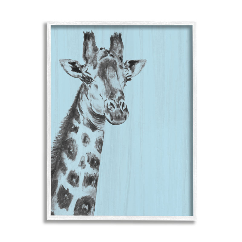 25_Simple girafe, art mural sur toile tendue à motif de safari bleu rustique par Patricia Pinto, H 30 po x l 24 po