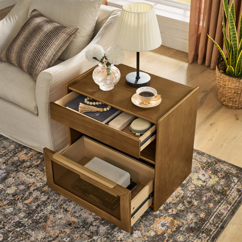 Table de chevet moderne Mid-Century avec station de charge et trou de sortie et 2 tiroirs (table de chevet incluse seulement)