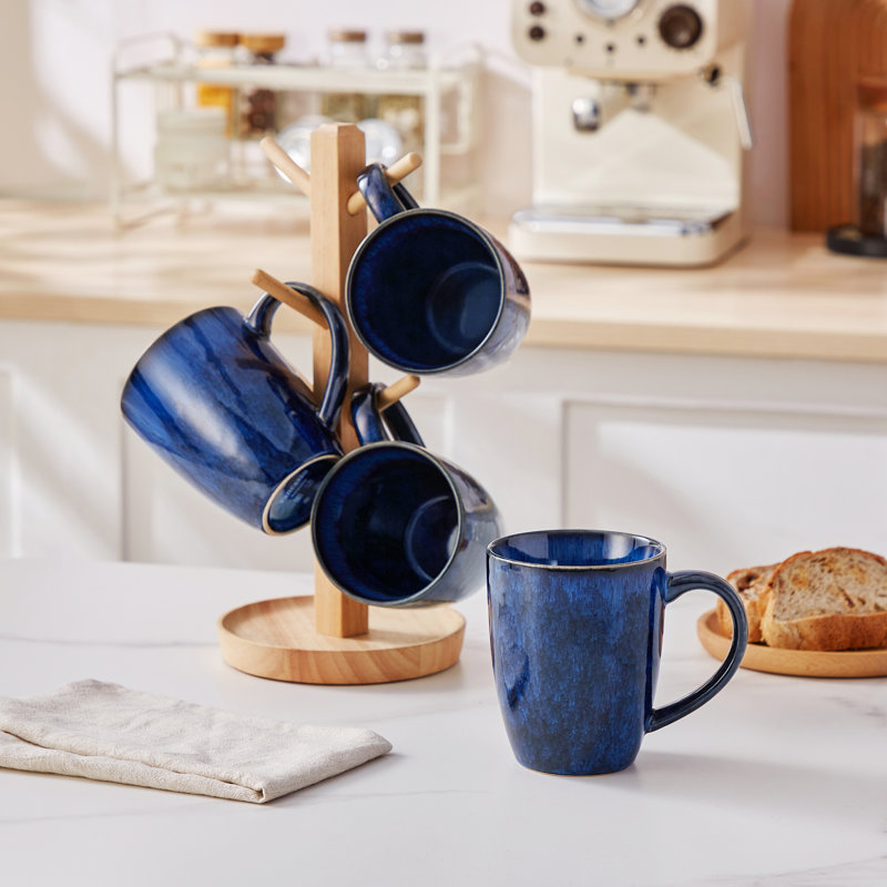 4 tasses ombrées bleu cobalt, 16 oz, grès artisanal, tasses à café à dégradé de couleurs, Bleu, 16