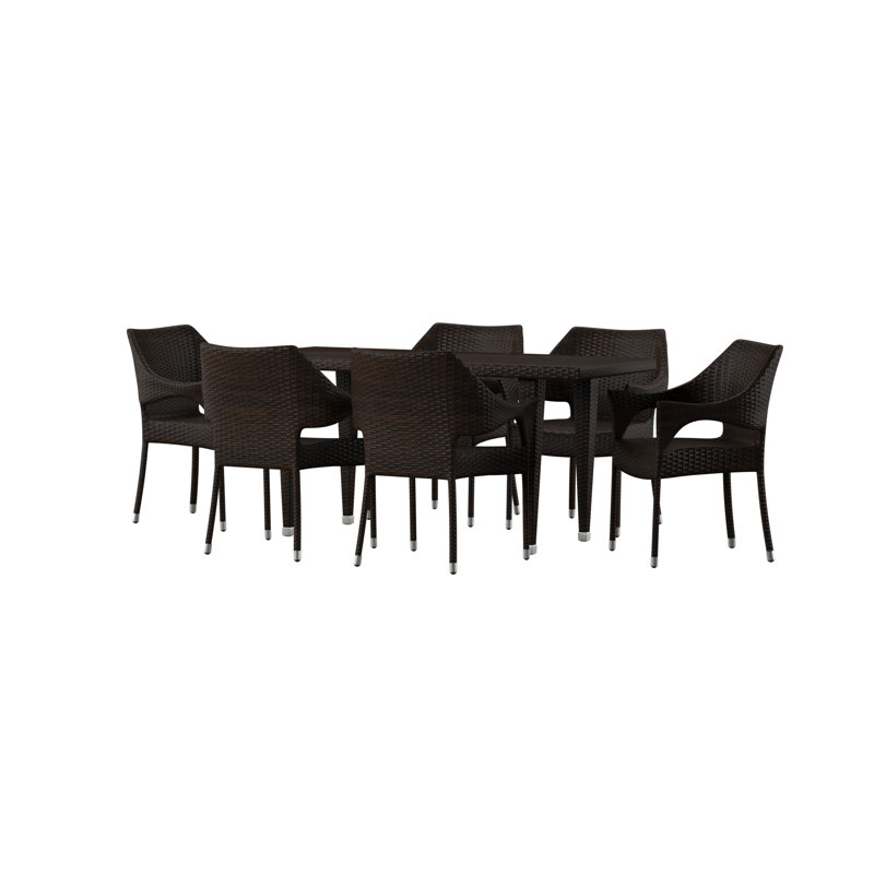 Celine 6 - Person Wicker Patio Dining Set with Rectangular Table, Multi Brown