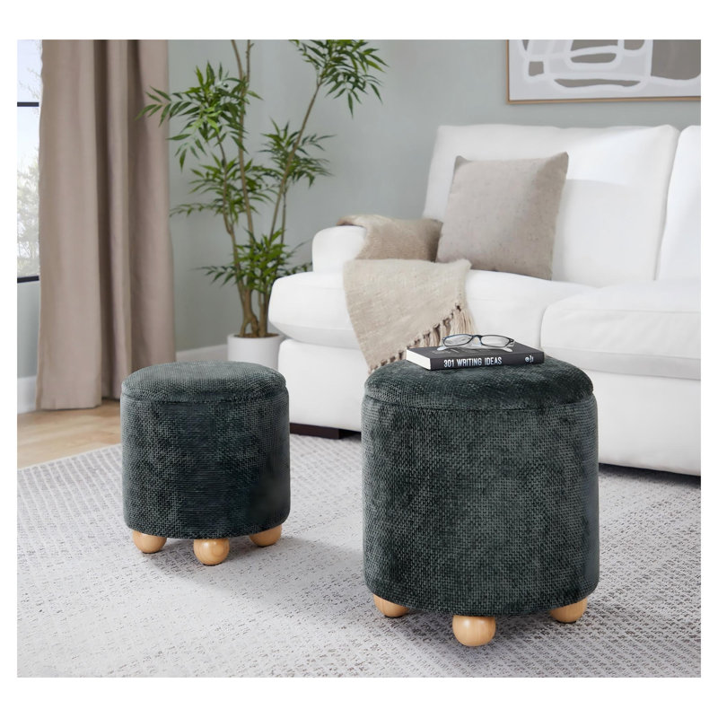 Ensemble de repose-pieds contemporain en bois naturel et tissu vert - ensemble de 2
