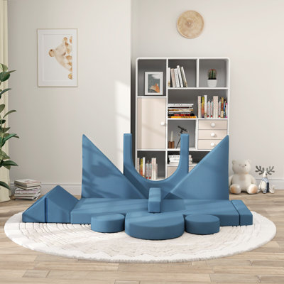 Qaba 12-Piece Modular Kids Play Couch Building Fort For Playroom Bedroom, Convertible Kids Sofa Foam And Floor Cushion