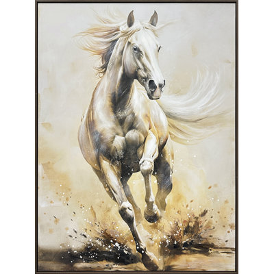 Ivory Galloping - 47" x 35" - Hand-Embellished Canvas in Frame