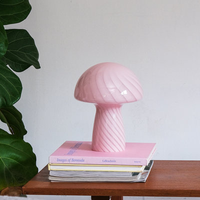 Glass Mushroom Table Lamp, Petite Close Top Jade Stripes