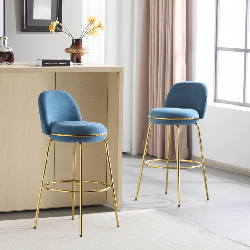 Tabouret de bar rembourré en métal, Bleu