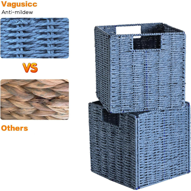 Panier en osier, ensemble de 2 paniers de rangement en corde de papier tissés à la main pour l'organisation, bacs de rangement pliables, casier de rangement en osier de 11 pouces, panier de rangement carré