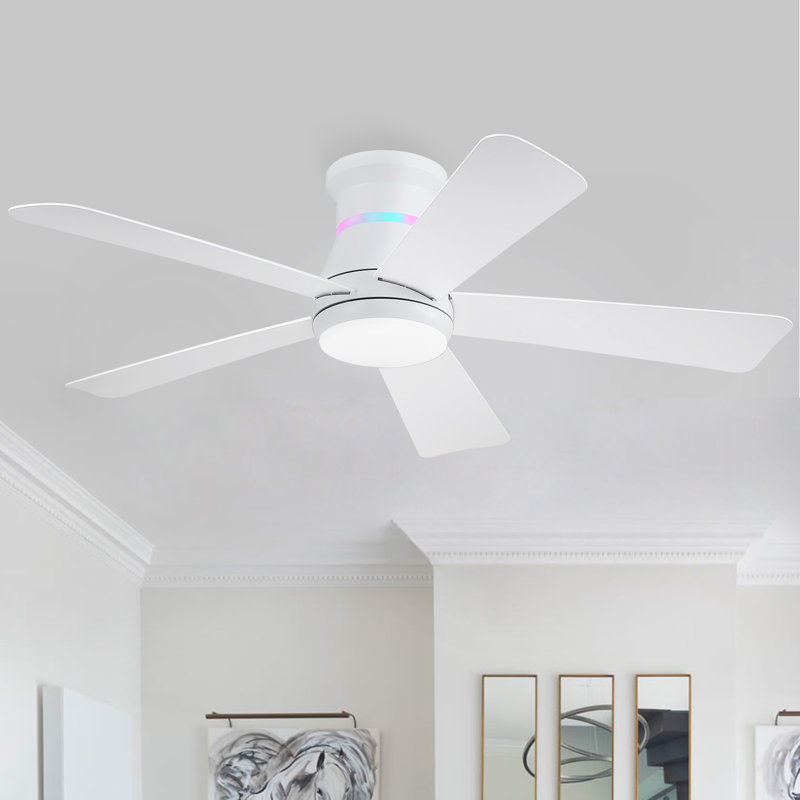 Ventilateur de plafond 46 po à 5 pales avec ensemble d'éclairage à DEL et télécommande, Blanc, 46"