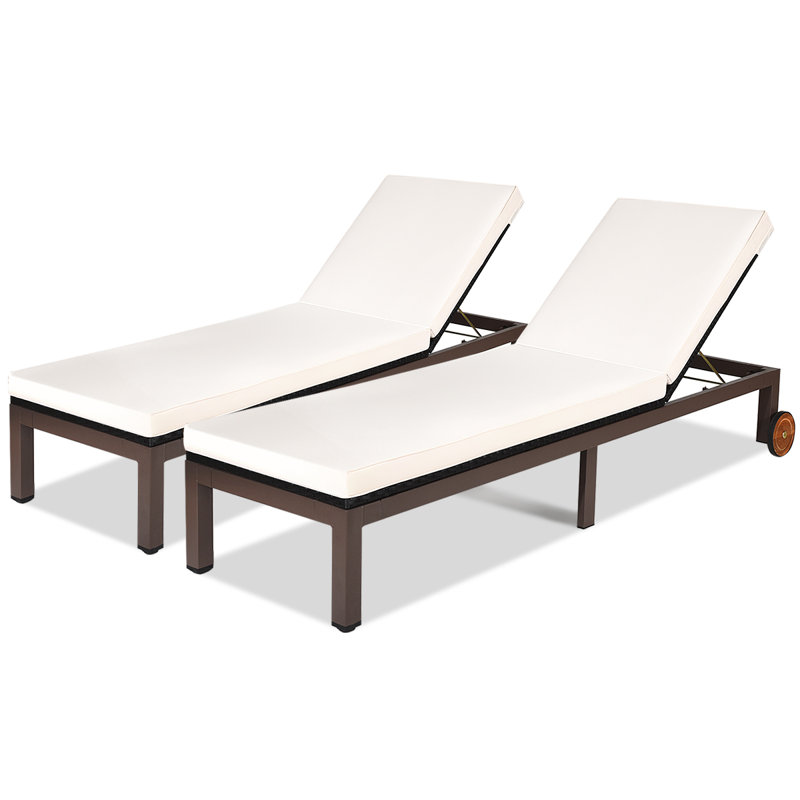 Broshous Outdoor Metal Chaise Lounge , Cushion Included, Beige, 2