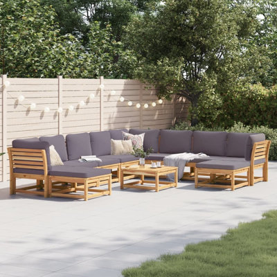  Ensemble de salon de patio 11 pièces avec coussins en bois d'acacia massif