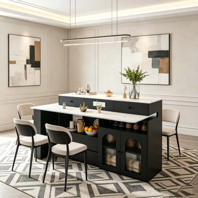 Kitchen Island with Extendable & Rotating Table