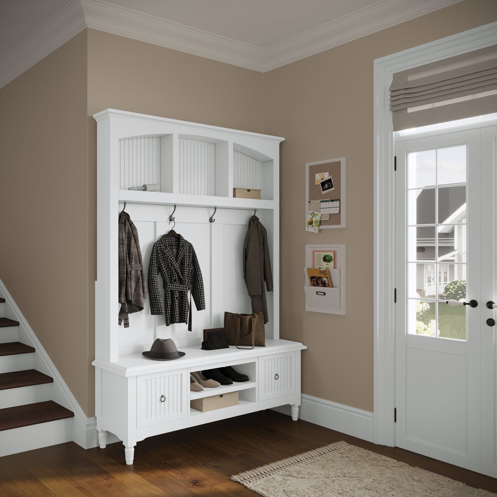 Pearce Hall Tree with Bench, White