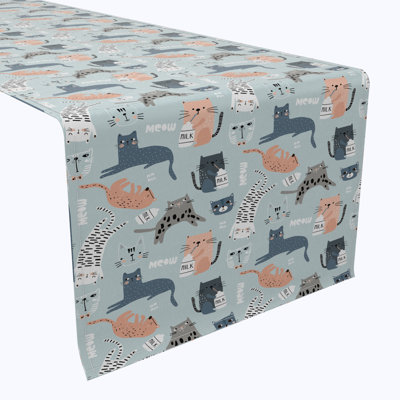 Table Runner, 100% Cotton, 16X72", Cats Background