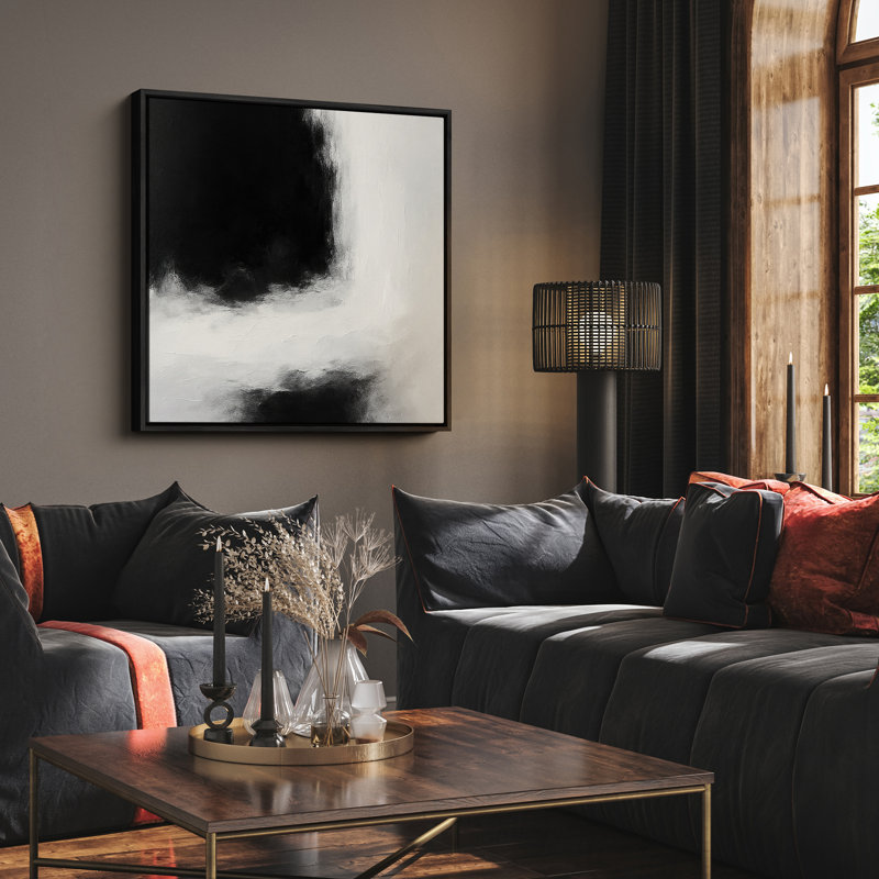 Art mural encadré abstrait rétro antique classique pour chambre à coucher, Noir, H 16 po x l 16 po