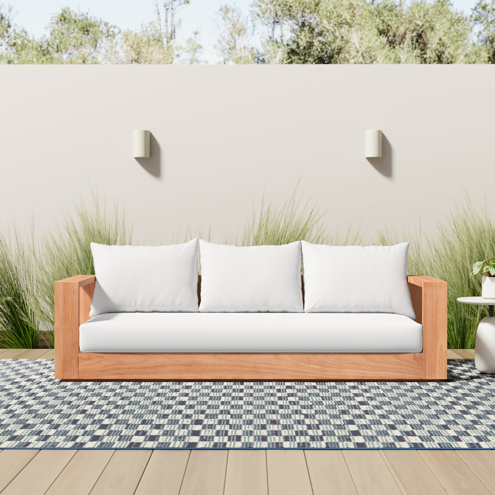 Tulum 87" Teak Patio Sofa, White