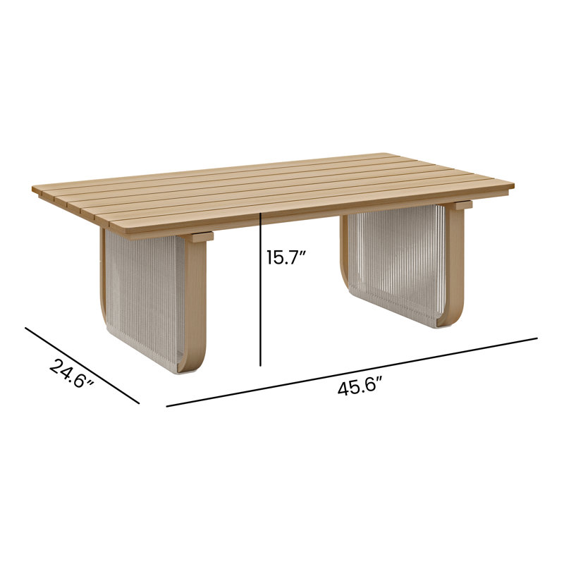 Table basse rectangulaire en aluminium et PEHD en osier, Beige