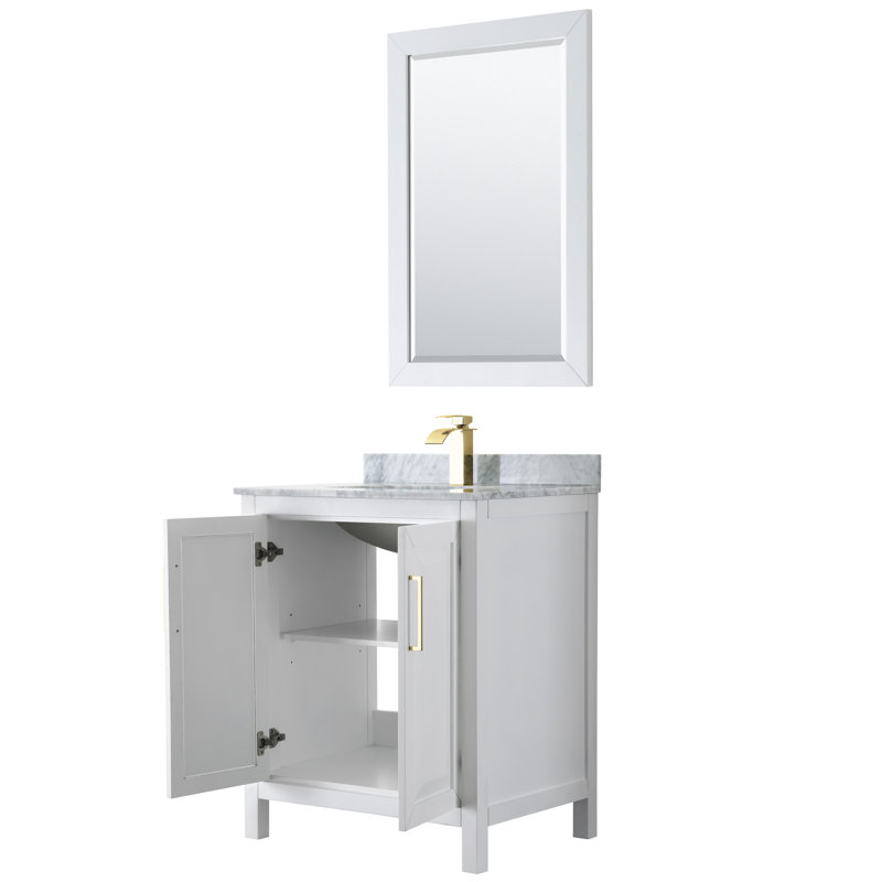 Daria 30'' W Single Vanity, White, White Cultured Marble, Matte Black