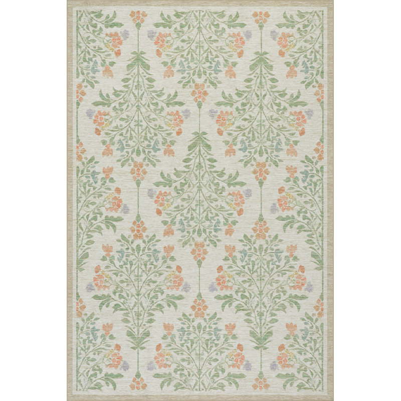  Loreva Floral Transitional Washable Area Rug, Rectangle 5' x 8'