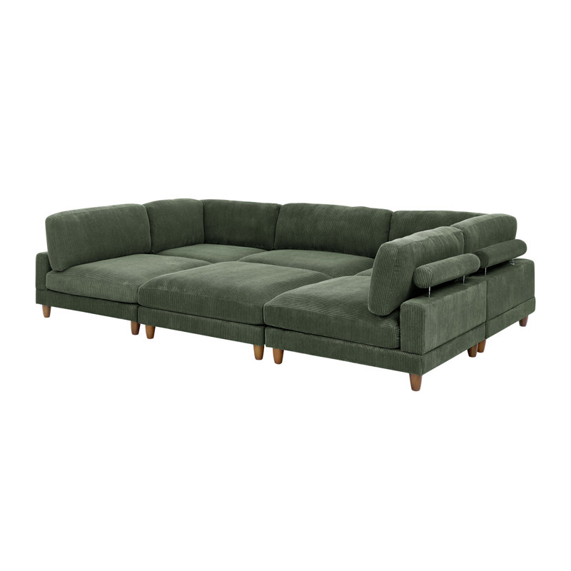 Canapé modulaire à large assise en velours côtelé, H 34 po x l 178 po x P 89 po, Dark Green Corduroy