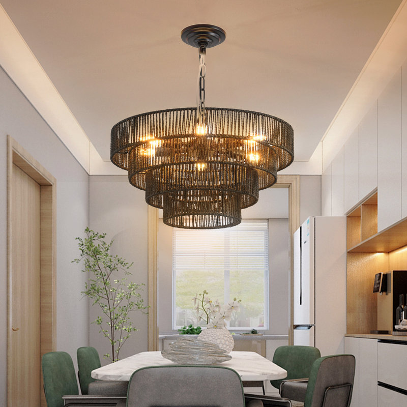 Luminaire suspendu 6 lumières noir industriel rétro