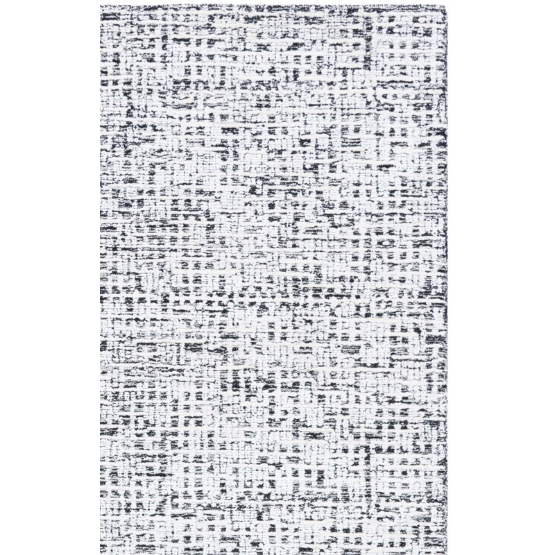 Glamour Hand Tufted Viscose Wool Cotton with Latex Geometric Rug in Ivory/Black, Square 6'